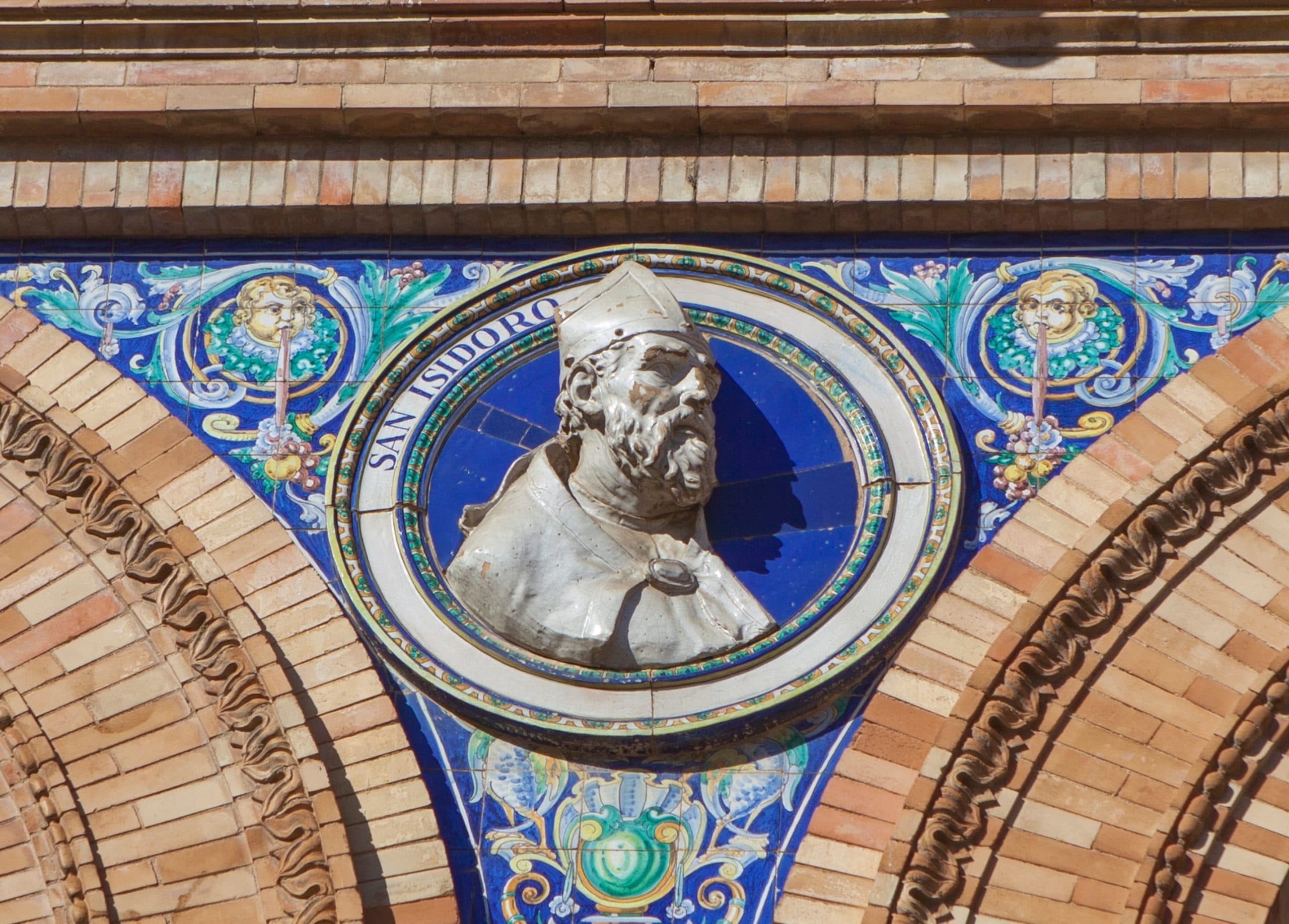 Plaque showing head and shoulders of Isidore of Seville.